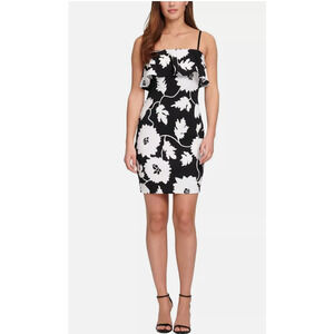 Guess Womens 8 Floral Embroidered Bodycon Dress Removable Straps Black White NWT